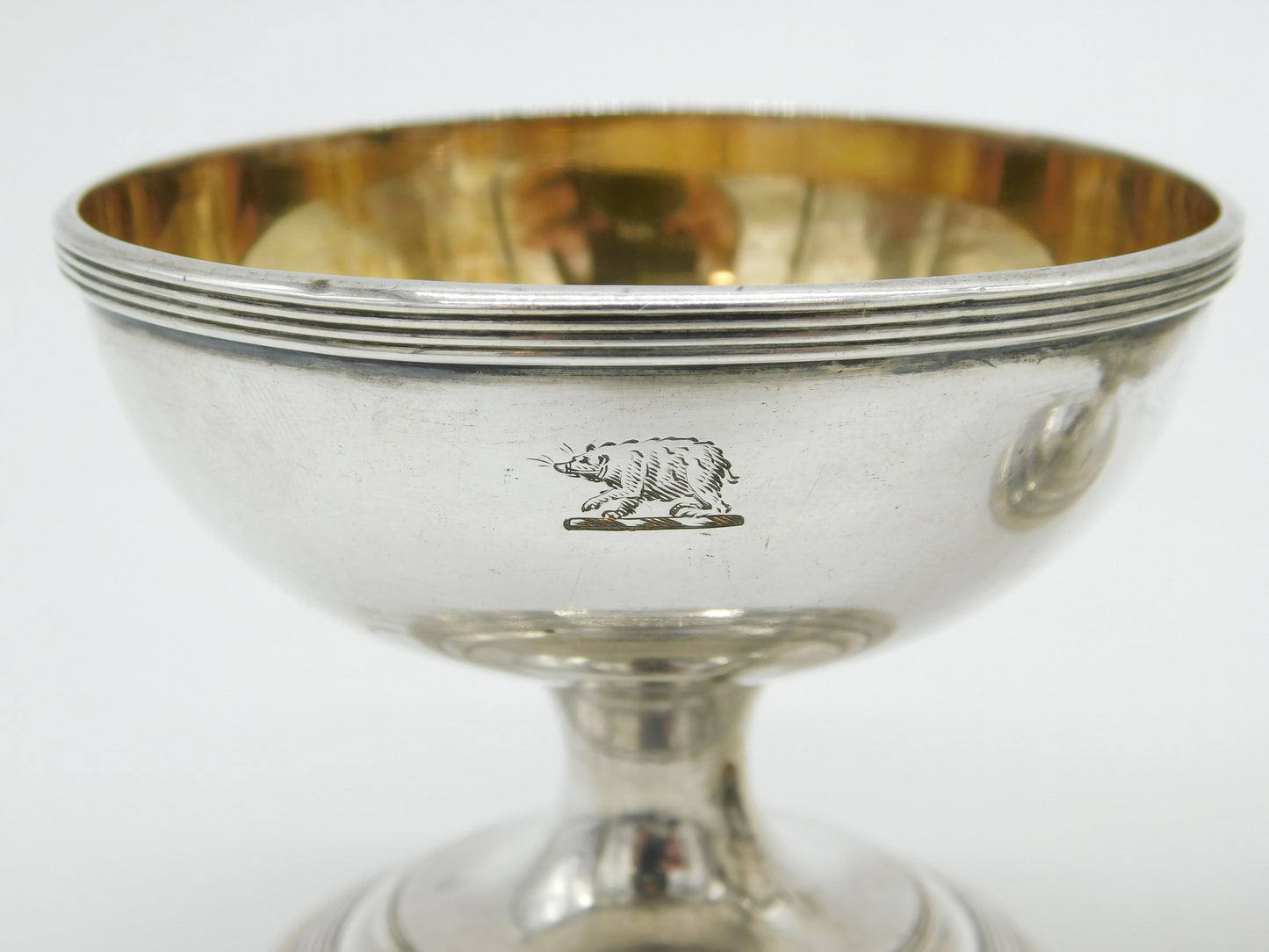 George III Pair of Silver Plated Gilded Bear Crested Salt Cellars Antique c1820