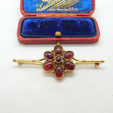 Victorian 9ct Gold & Cabochon Almandine Garnet Large Floral Brooch Antique c1860