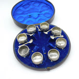 Victorian Boxes Set of Eight Sterling Silver Floral Salt Cellars Antique 1881 London