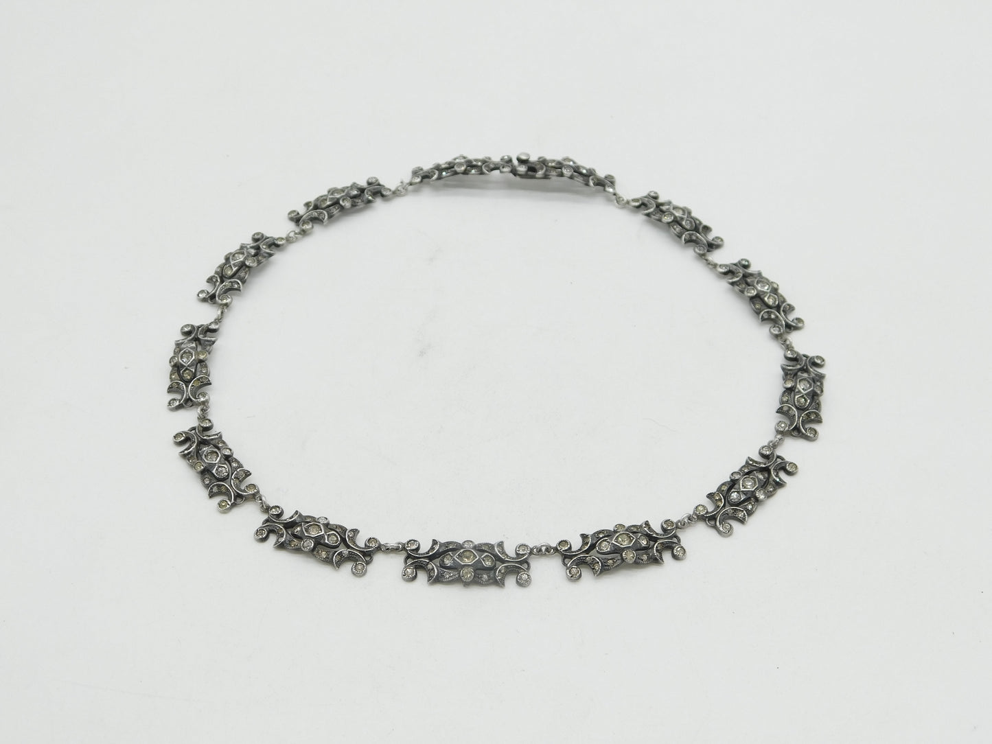 George III Sterling Silver & Paste Set Floral Collar Necklace Antique c1820