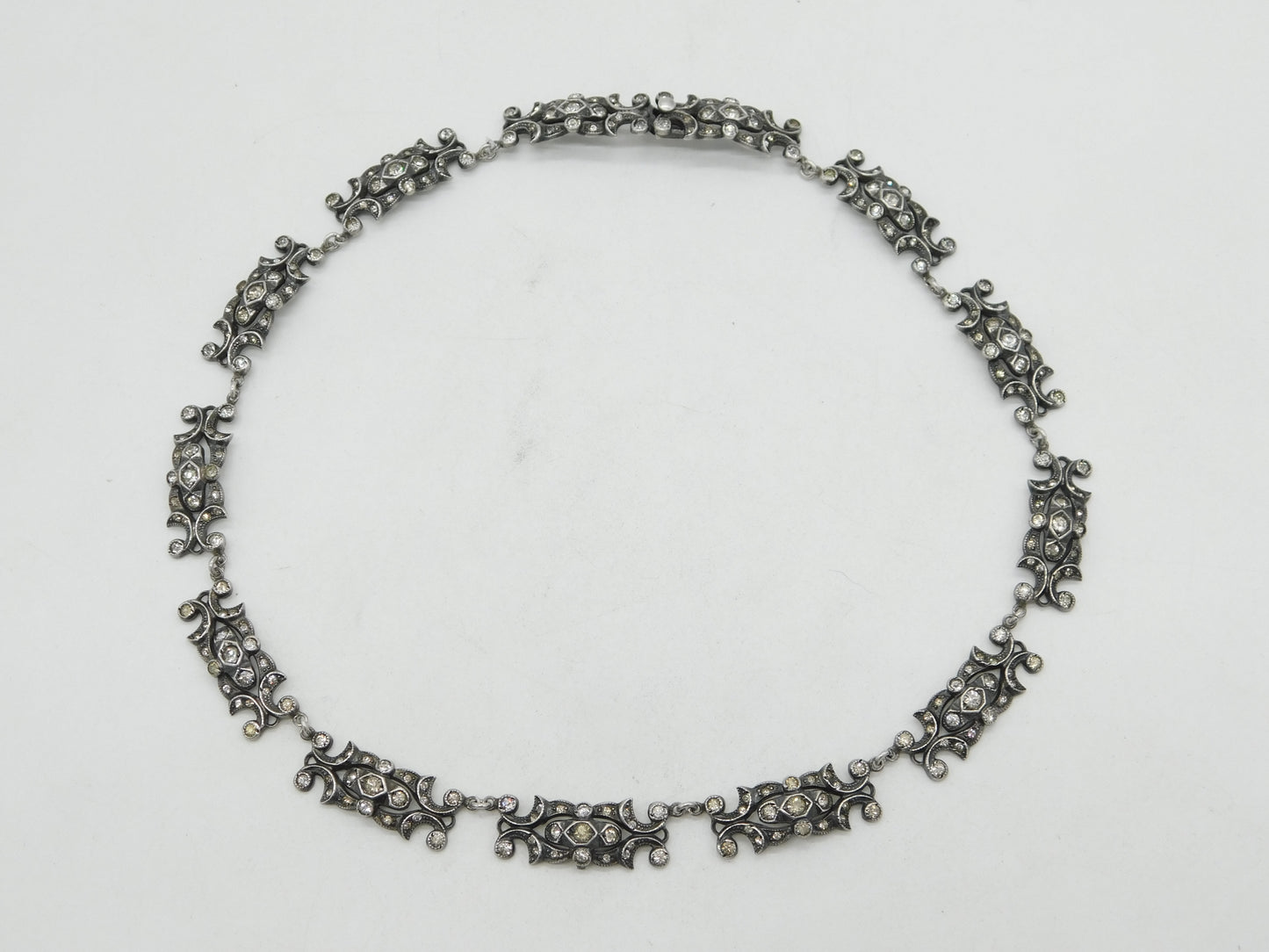 George III Sterling Silver & Paste Set Floral Collar Necklace Antique c1820