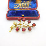 14ct Yellow Gold & Garnet Set Floral Sprig Brooch Antique c1930 Art Deco