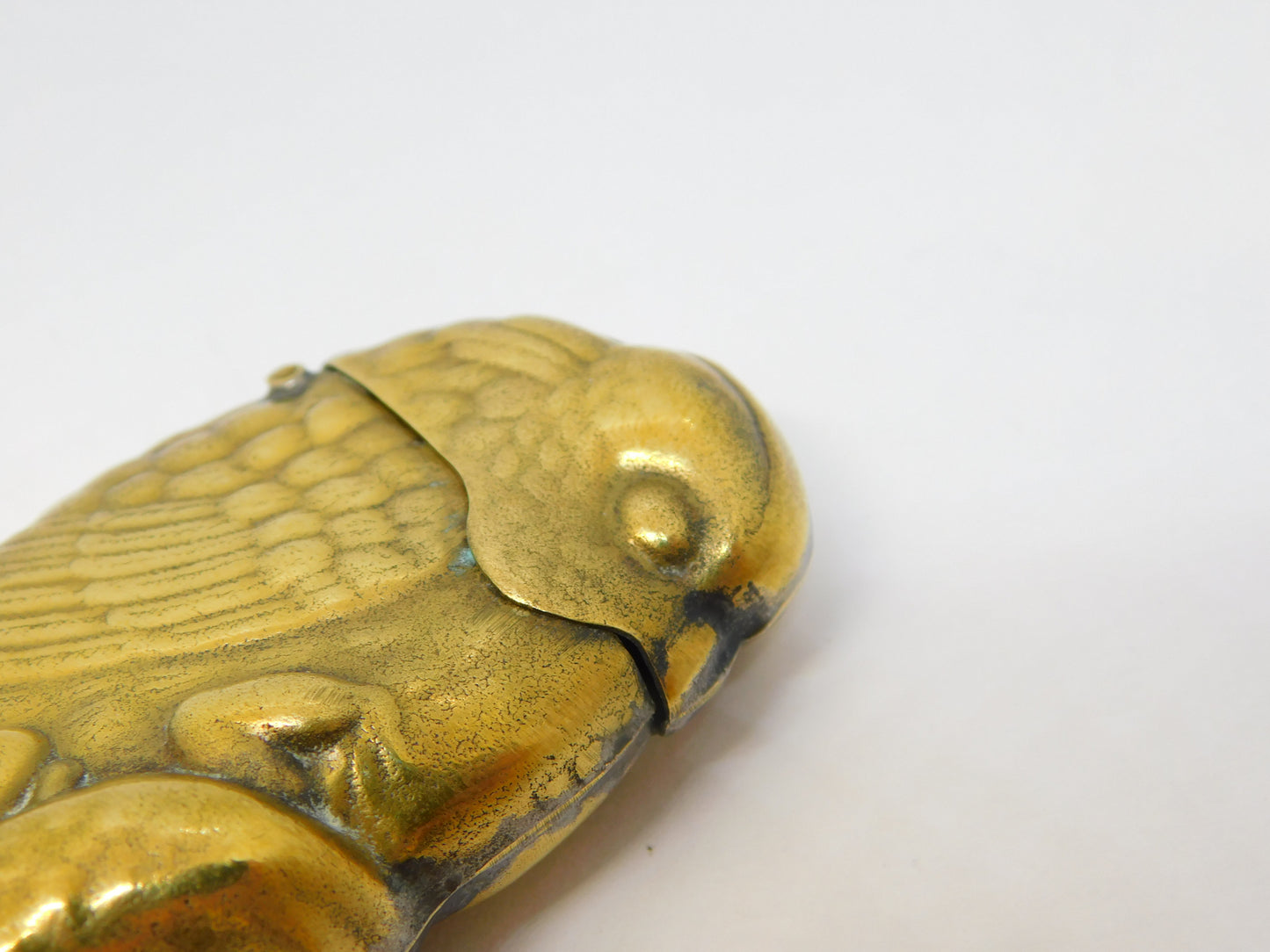 19th Century Brass Novelty Parrot & Frog Vesta Case Antique c1890