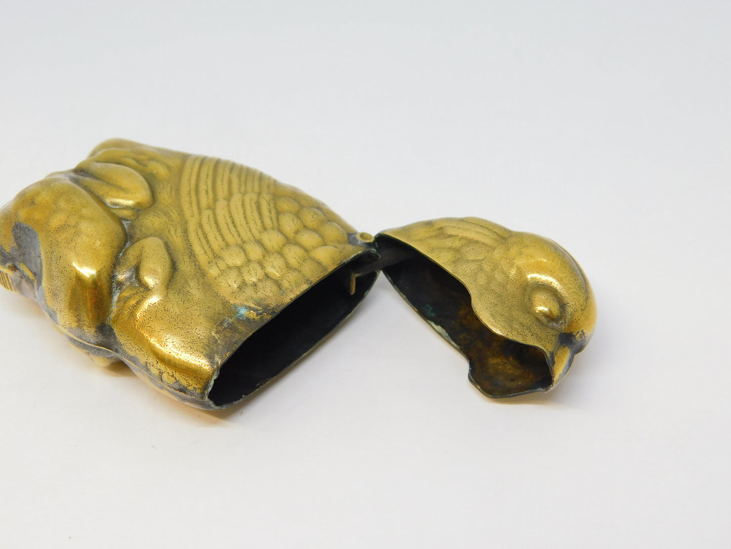 19th Century Brass Novelty Parrot & Frog Vesta Case Antique c1890