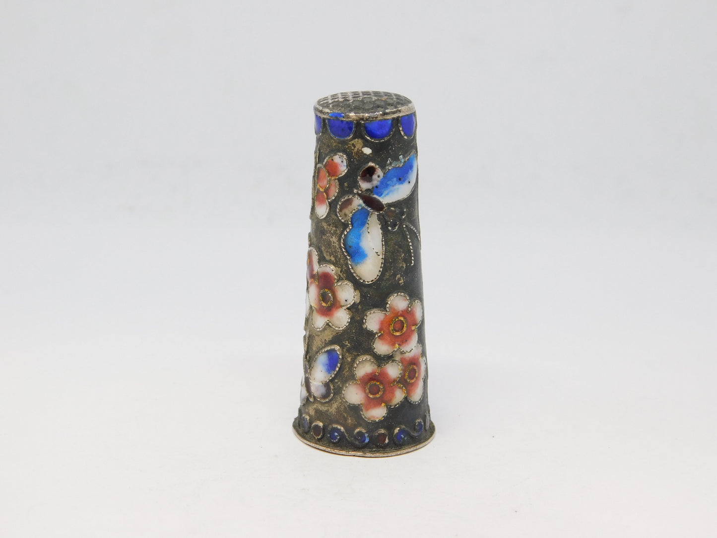 Chinese Sterling Silver Colourful Enamel Large Sewing Thimble Antique c1940