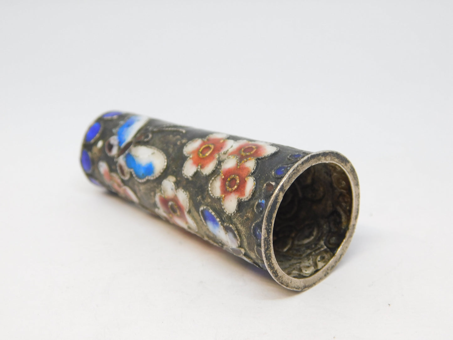 Chinese Sterling Silver Colourful Enamel Large Sewing Thimble Antique c1940