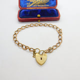 9ct Rose Gold Curb Link Charm Bracelet Heart Lock Clasp 1961 London Vintage
