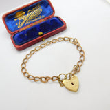 9ct Rose Gold Curb Link Charm Bracelet Heart Lock Clasp 1961 London Vintage