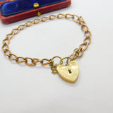 9ct Rose Gold Curb Link Charm Bracelet Heart Lock Clasp 1961 London Vintage
