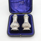 Victorian Boxed Set of Sterling Silver Pepper Shakers Antique 1897 Sheffield