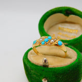 Victorian 18ct Gold, Seed Pearl & Turquoise Dress Ring Antique 1901 Birmingham