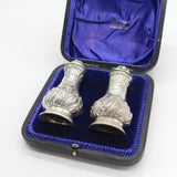 Victorian Boxed Set of Sterling Silver Pepper Shakers Antique 1897 Sheffield