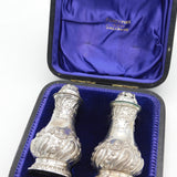Victorian Boxed Set of Sterling Silver Pepper Shakers Antique 1897 Sheffield