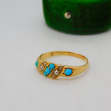 Victorian 18ct Gold, Seed Pearl & Turquoise Dress Ring Antique 1901 Birmingham