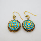 Victorian 15ct Yellow Gold & Turquoise Set Etruscan Style Hook Earrings Antique c1840