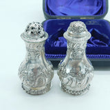 Victorian Boxed Set of Sterling Silver Pepper Shakers Antique 1897 Sheffield