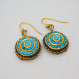 Victorian 15ct Yellow Gold & Turquoise Set Etruscan Style Hook Earrings Antique c1840