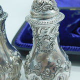 Victorian Boxed Set of Sterling Silver Pepper Shakers Antique 1897 Sheffield
