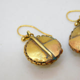 Victorian 15ct Yellow Gold & Turquoise Set Etruscan Style Hook Earrings Antique c1840