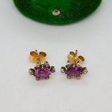 Victorian 9ct Gold, Pink Sapphire, Diamond Floral Cluster Earrings Antique c1890