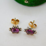 Victorian 9ct Gold, Pink Sapphire, Diamond Floral Cluster Earrings Antique c1890