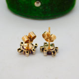 Victorian 9ct Gold, Pink Sapphire, Diamond Floral Cluster Earrings Antique c1890