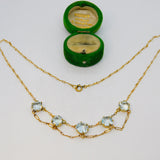 15ct Yellow Gold & Blue Topaz Set Dress Necklace Antique c1920 Art Deco