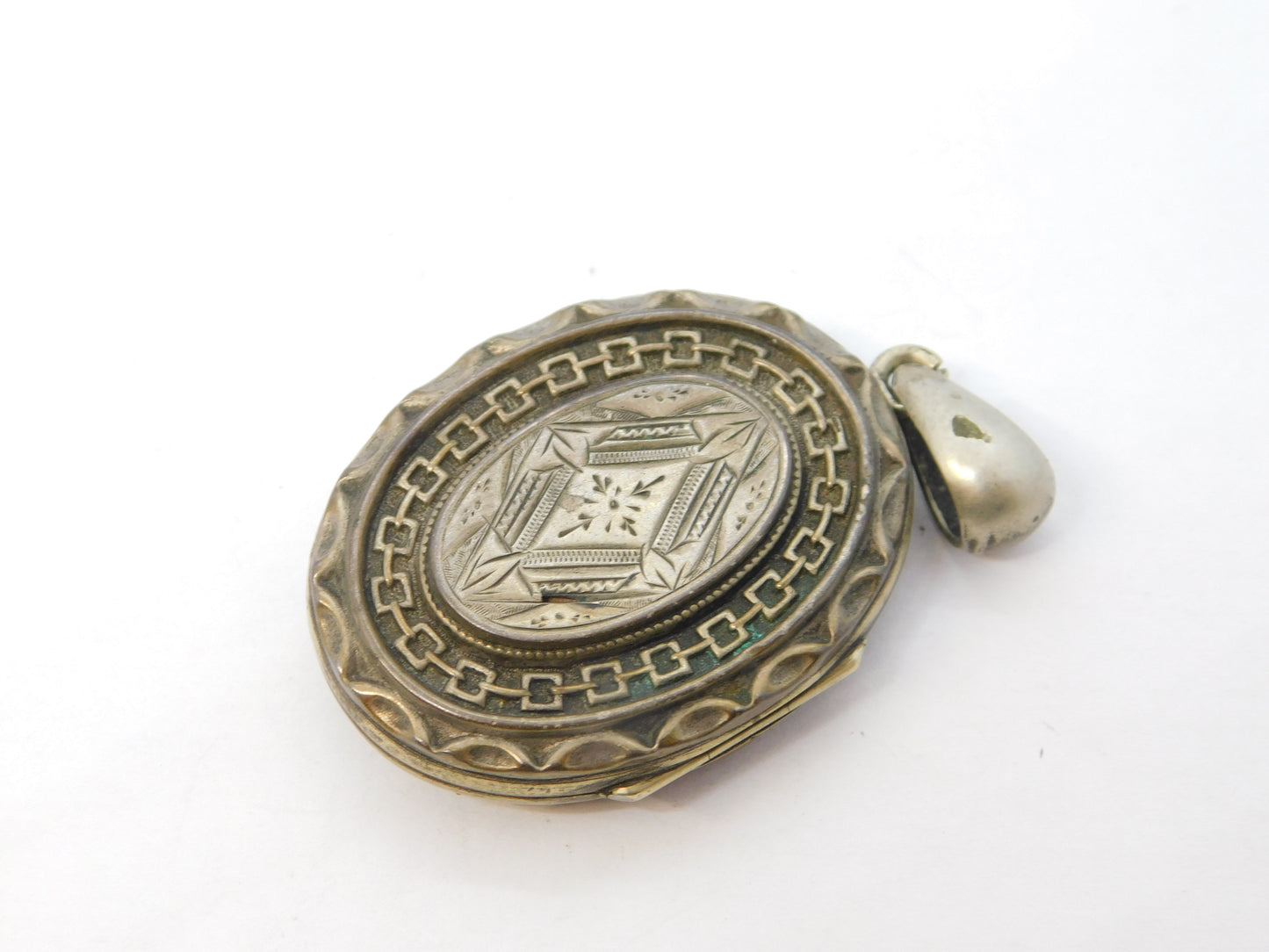 Victorian Aesthetic Movement Silver Plated Sweetheart Locket Antique c1890