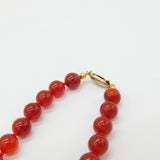 Sterling Silver Gilt Clasp & Red Hardstone Bead Necklace Antique c1920