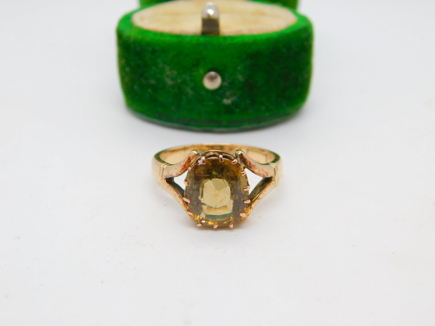 Edwardian 9ct Gold & Cushion Cut Smoky Quartz Dress Ring Antique c1910 Chester