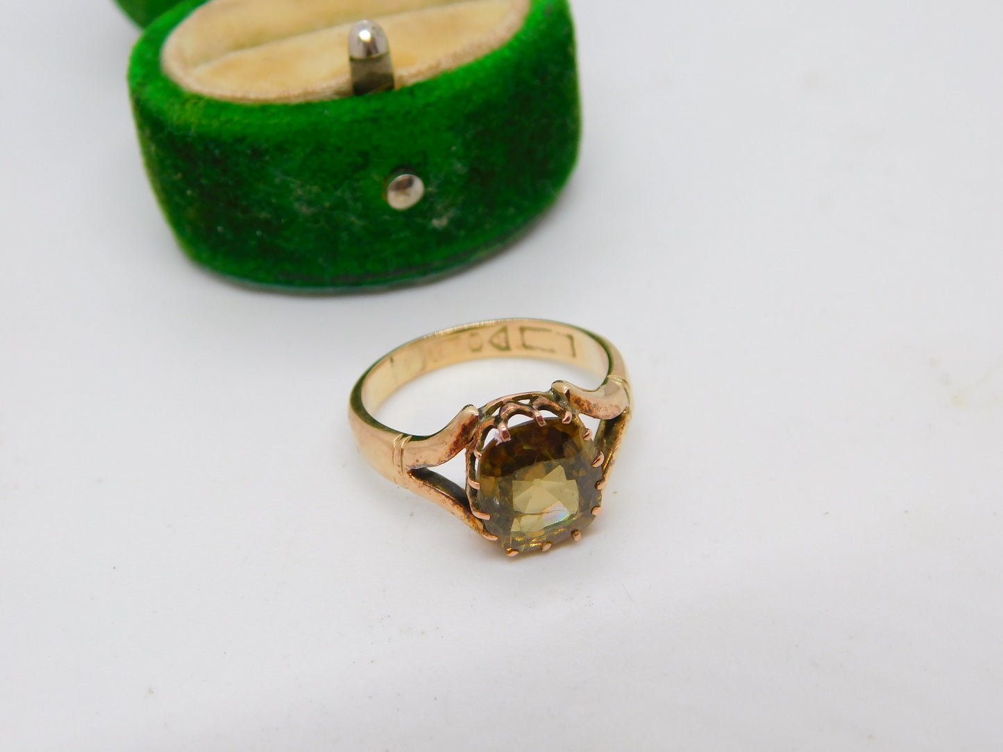 Edwardian 9ct Gold & Cushion Cut Smoky Quartz Dress Ring Antique c1910 Chester