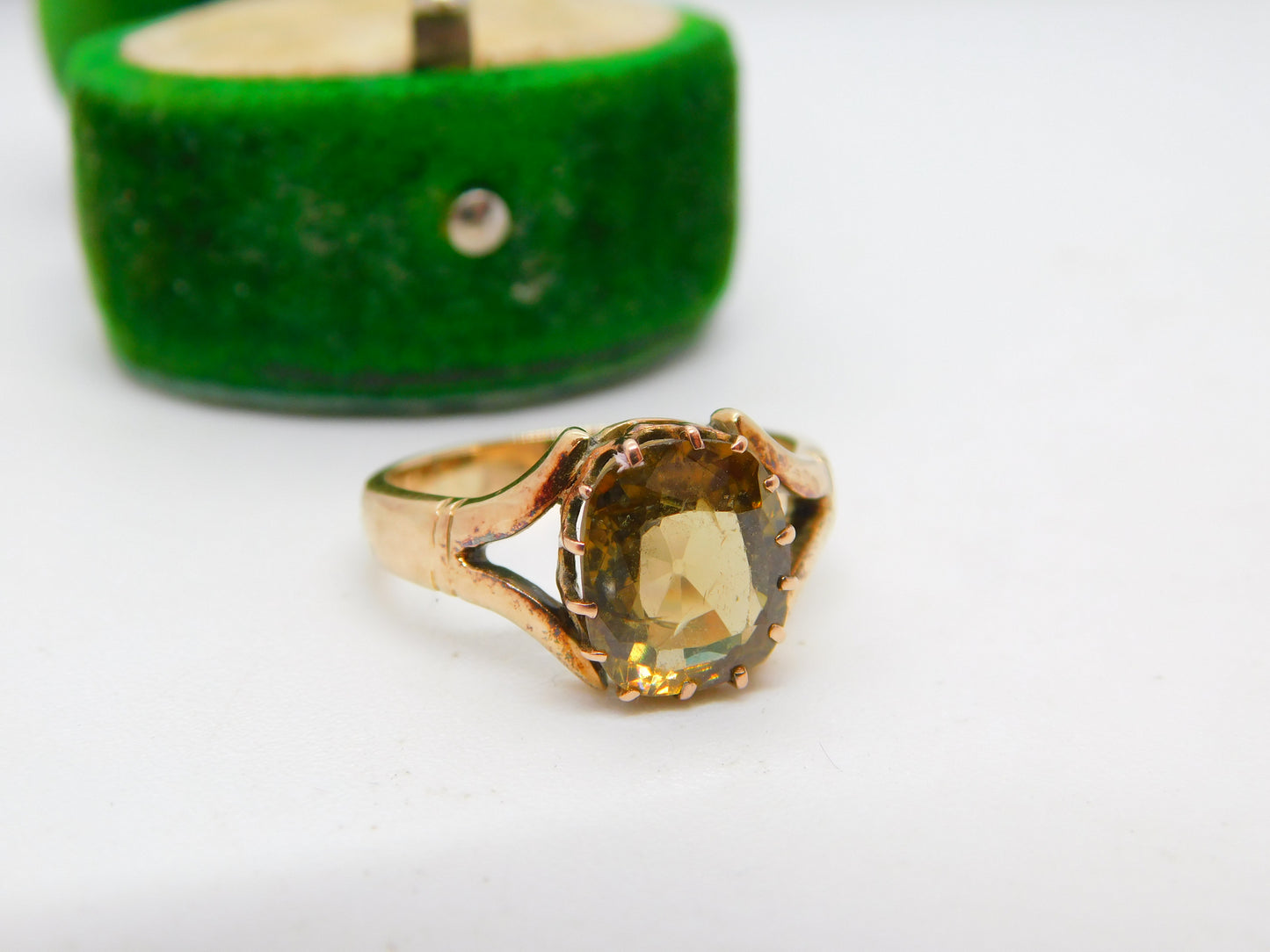 Edwardian 9ct Gold & Cushion Cut Smoky Quartz Dress Ring Antique c1910 Chester