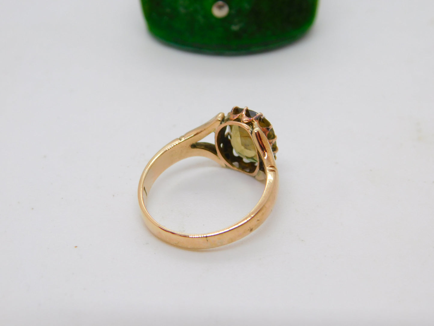 Edwardian 9ct Gold & Cushion Cut Smoky Quartz Dress Ring Antique c1910 Chester