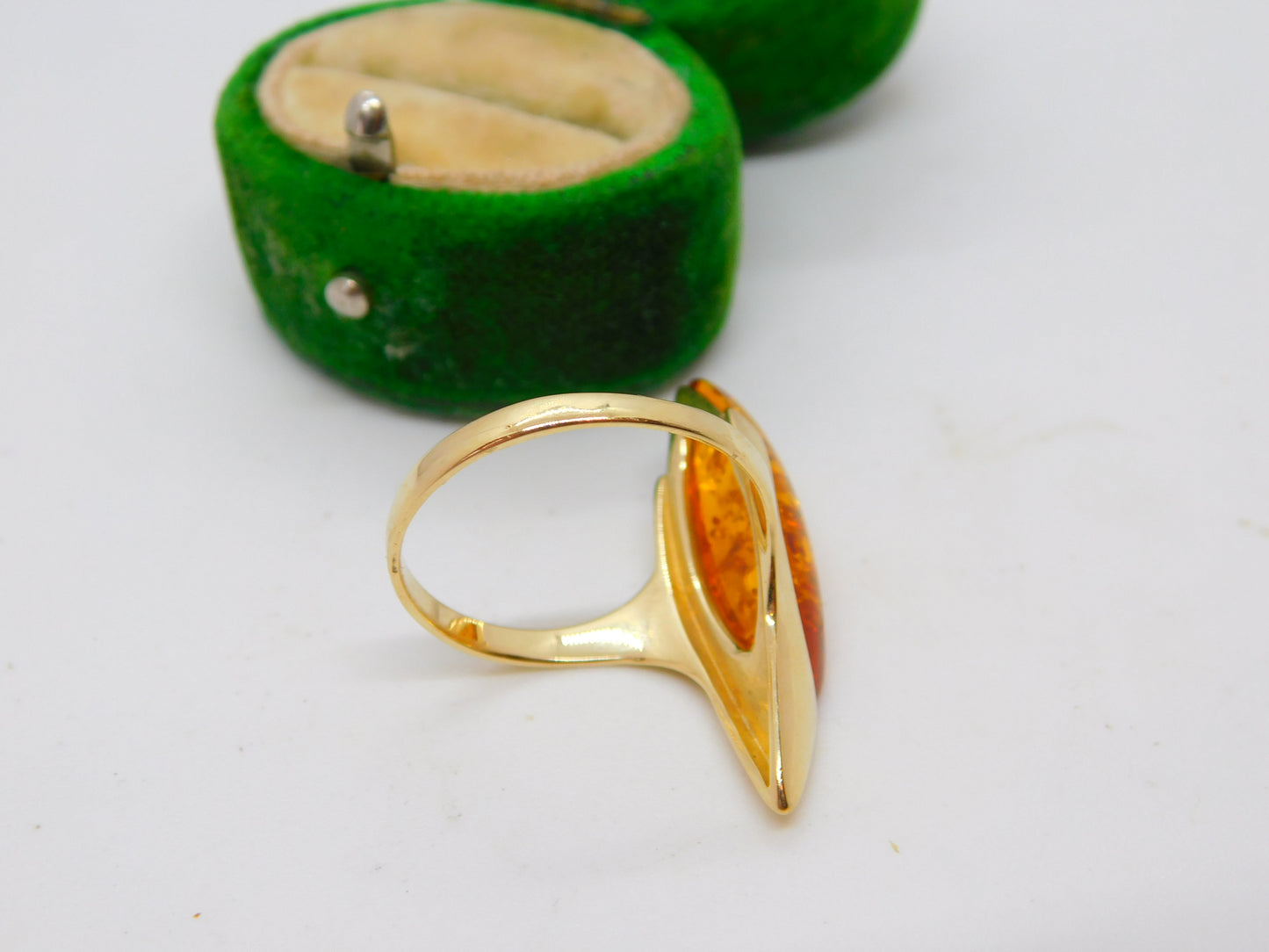 14ct Yellow Gold Modernist Baltic Amber Statement Ring Vintage c1990