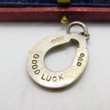 Sterling Silver Good Luck Horseshoe 'Good Luck' Pendant 1940 Antique Chester