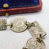 Victorian Chinese Sterling Silver Coin & Token Charm Bracelet Antique c1880