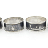 Set of Four Siam Sterling Silver Niello Enamel Napkin Ring Antique c1920