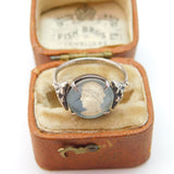 TLM Sterling Silver Glass Classical Cameo Set Signet Ring Antique c1920 Deco