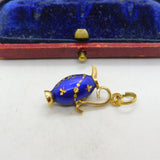 18ct Yellow Gold & Blue Enamel Wine Jug Charm Pendant Vintage c1980