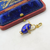 18ct Yellow Gold & Blue Enamel Wine Jug Charm Pendant Vintage c1980