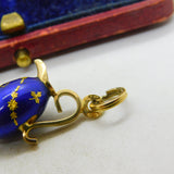 18ct Yellow Gold & Blue Enamel Wine Jug Charm Pendant Vintage c1980