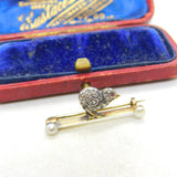 Victorian 18ct Gold, Pearl & Old-Mine Cut Diamond Baby Chick Brooch c1860 Antique
