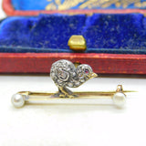 Victorian 18ct Gold, Pearl & Old-Mine Cut Diamond Baby Chick Brooch c1860 Antique