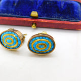 Victorian 9ct Rose Gold, 24ct Gold & Turquoise Stud Earrings c1880 Antique