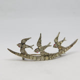 19th Century Sterling Silver Paste Set Three-Birds Sweetheart Brooch Antique c1890