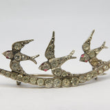 19th Century Sterling Silver Paste Set Three-Birds Sweetheart Brooch Antique c1890