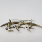 19th Century Sterling Silver Paste Set Three-Birds Sweetheart Brooch Antique c1890