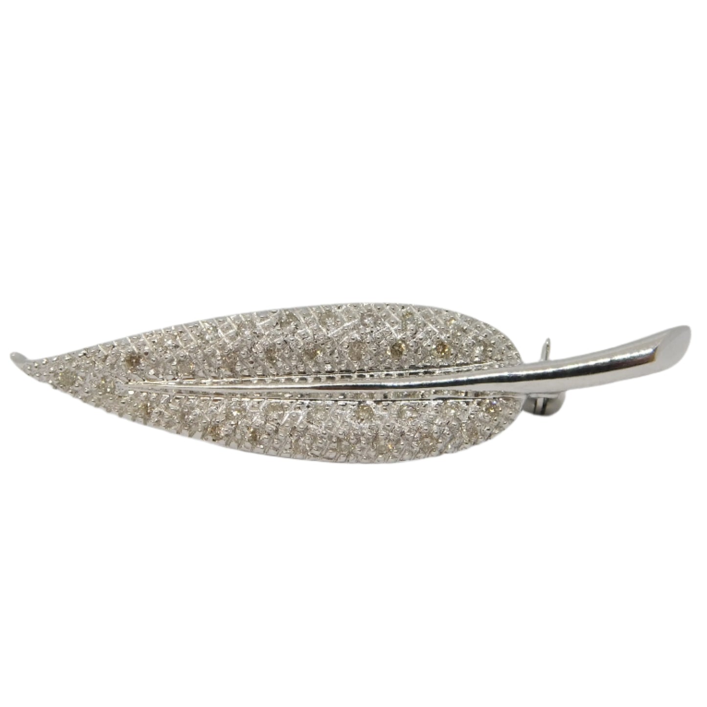 18ct White Gold & Diamond Set Feather Dress Brooch Vintage c1990 Sheffield