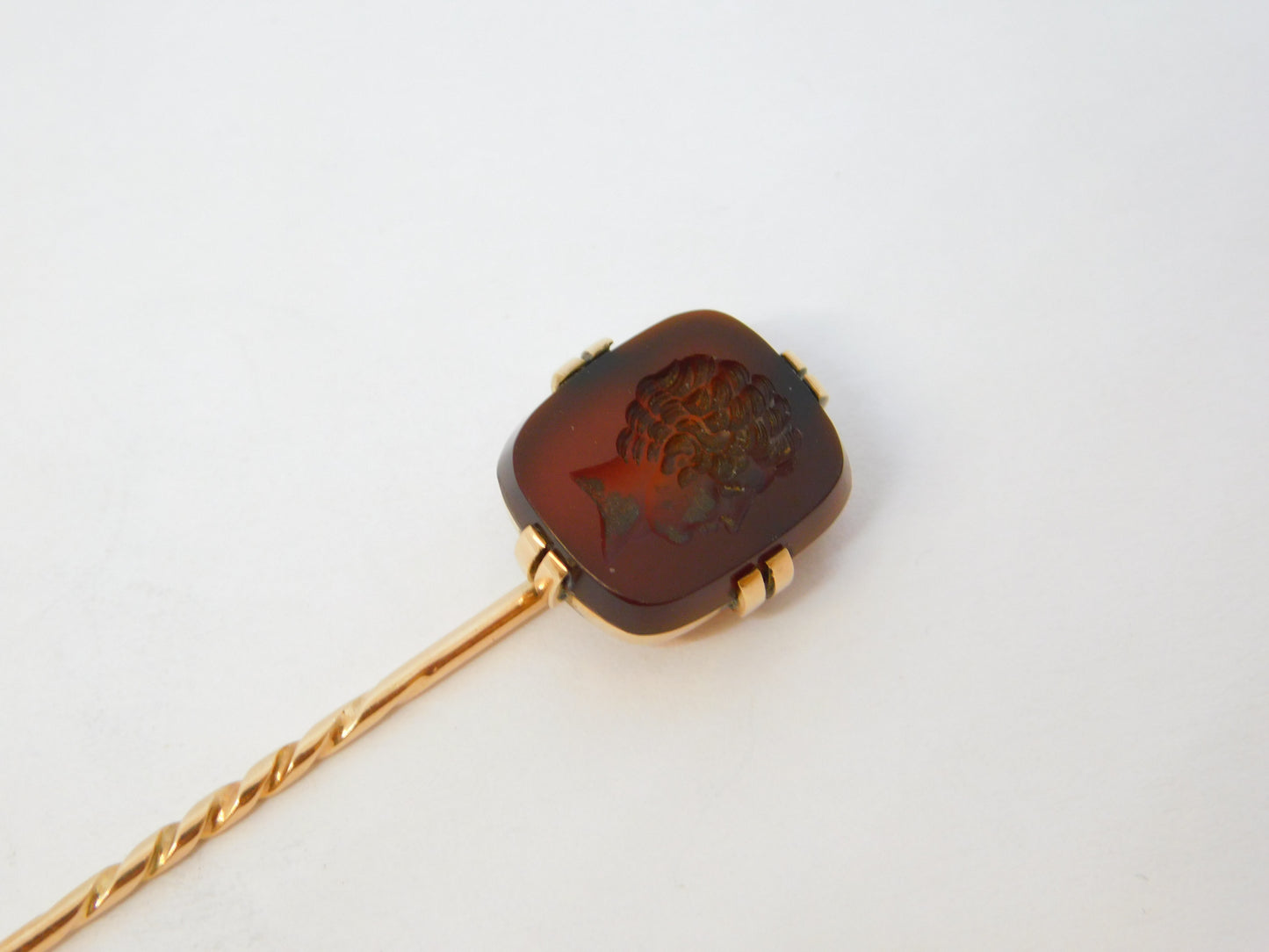 George III 15ct Rose Gold Carnelian Agate Senator Intaglio Stick Pin Antique