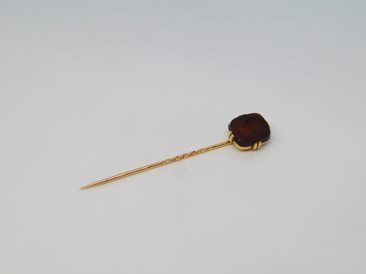 George III 15ct Rose Gold Carnelian Agate Senator Intaglio Stick Pin Antique
